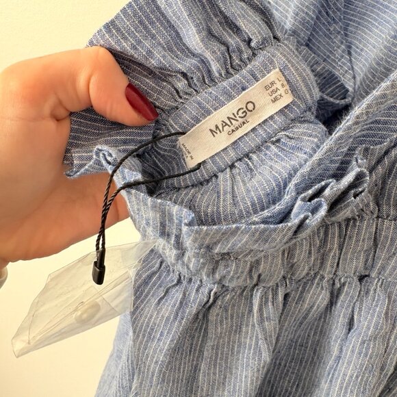 Mango Linen Cotton Halter Neck Ruffle Midi Dress Blue Size 8 - Picture 6 of 8